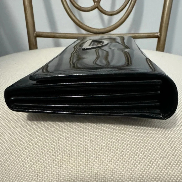 Vintage CHRISTIAN DIOR Evening Black Patent Leather Long Wallet Silver Logo - Picture 13 of 15